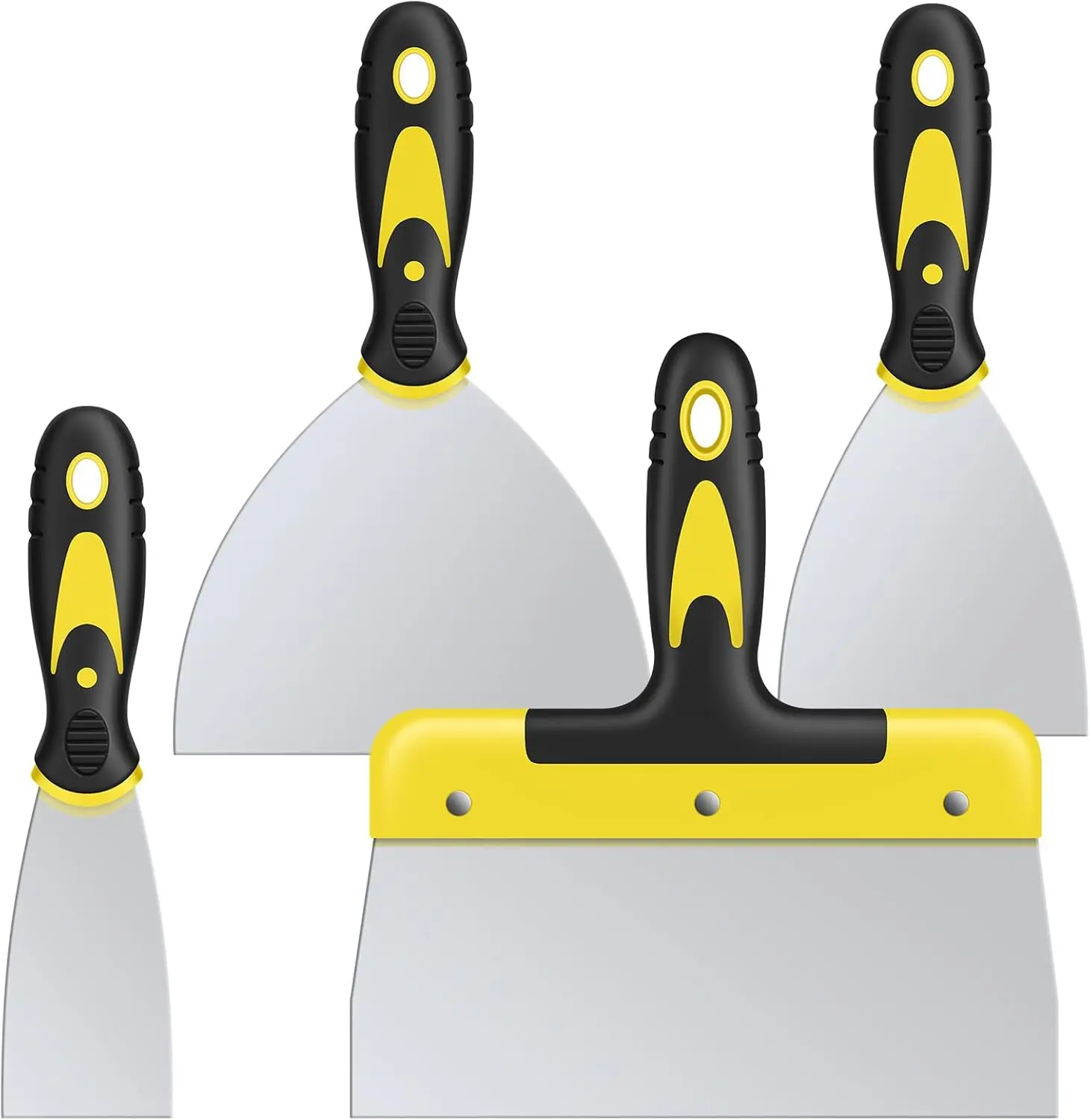 

4-Piece Putty Knife Set, Stainless Steel Scrapers with Ergonomic Grip for Drywall Repair, Wallpaper Removal, and Plaster