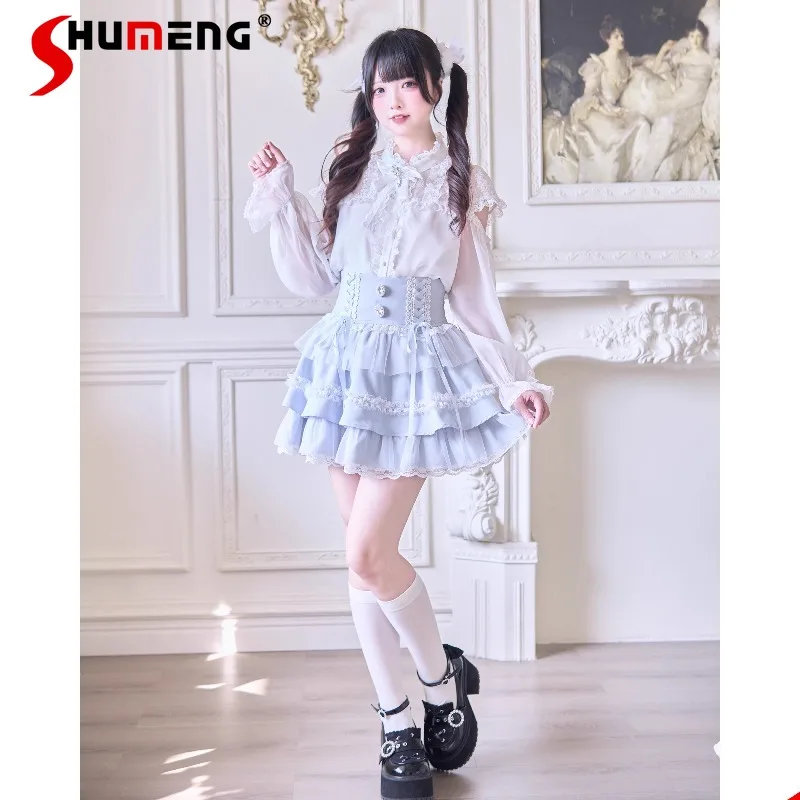 Mass-produced Mine Series Short Skirt Japanese Lolita Original Design High-Waisted Two Sides Strap Water Color Mini Skirts Women