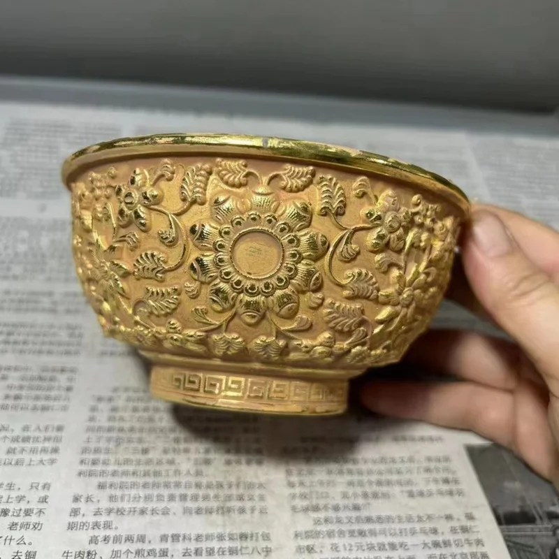 Antique Old Wrapped Pulp Qianlong Year Flower Blooming Rich Bowl Crafts Ornaments Antique Antique Collection Film and Television