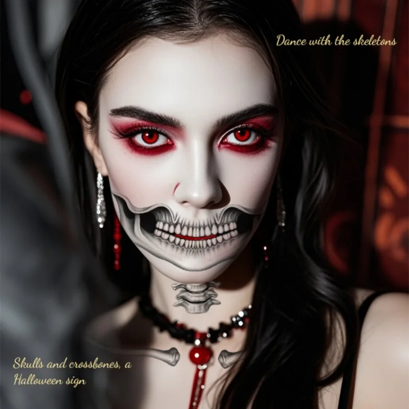 

1set Halloween Clown Mouth Temporary Tattoo Sticker Terrifying Clavicle Disposable Waterproof Face Tattoo Lip Makeup Ornament