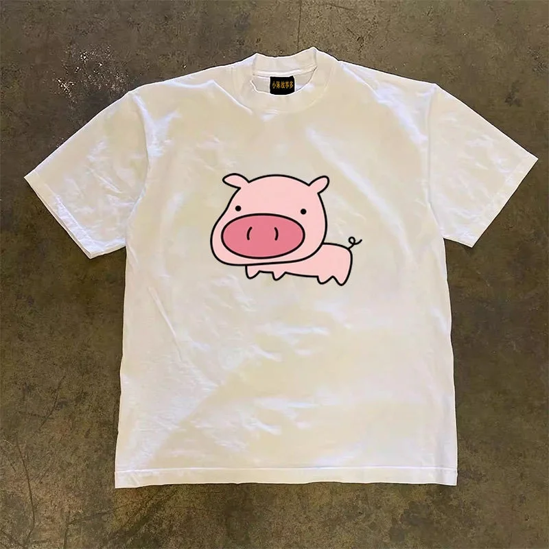 Pure Cotton Double Thread Loose Fit Short Sleeve T-Shirt Unisex Breathable Comfortable American Retro Style Printed Graphic Tee