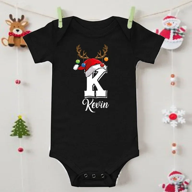 Personalized Christmas Family Matching Clothes Initial with Name Mom Dad Daughter Son T-shirt Baby Bodysuit Xmas Girl Boy Outfit