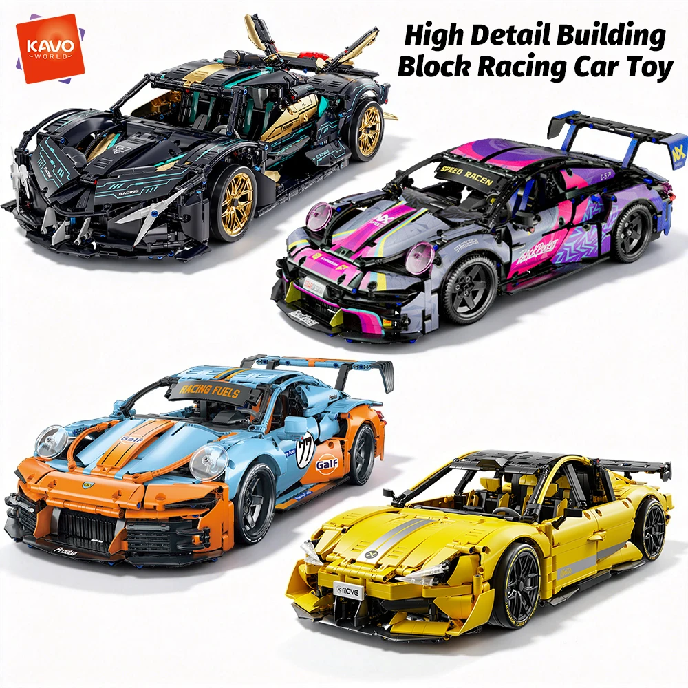 

Конструктор KAVOWORLD: Гоночный автомобиль 1:10, желтый, для сборки, креативный декор для рабочего стола, модель MOC, игрушка для самостоятельной сборки