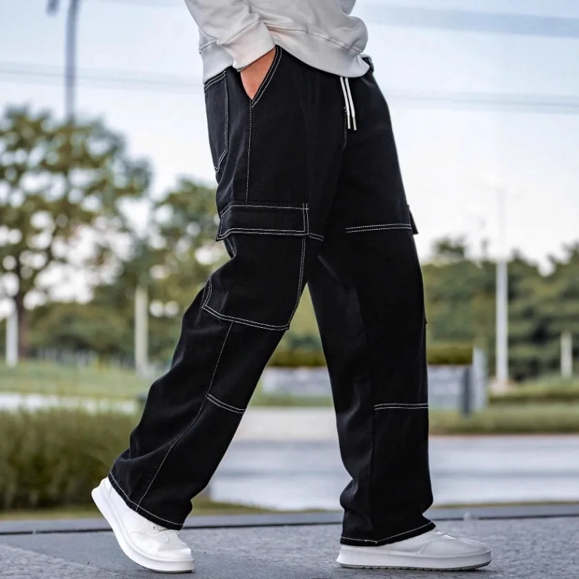 

Новые осенние модные повседневные джинсы с высокой талией и карманами в стиле пэчворк, прямые джинсы на шнурке, 3 цвета