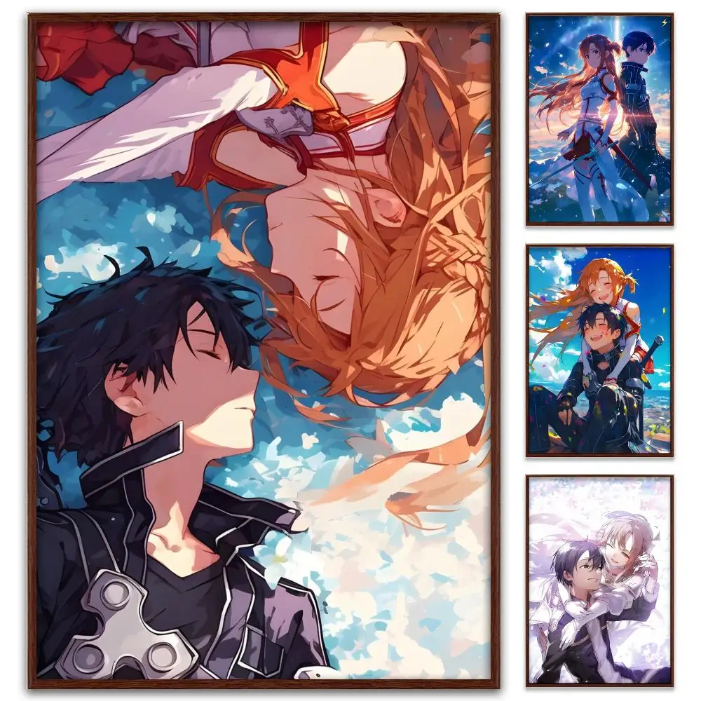 Sword Art Online Fantasy Anime Poster Self-Adhesive PP Paper HD Wall Decal for Study Living Room Garage DIY Gift
