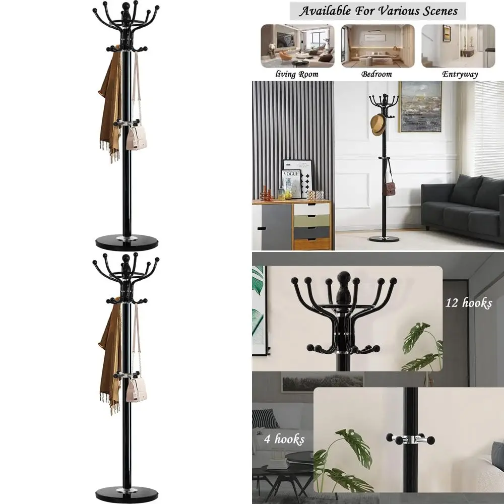

Heavy-Duty 16-Hook Metal Coat Rack with Marble Base for Home, Office, and Dorm Entryway