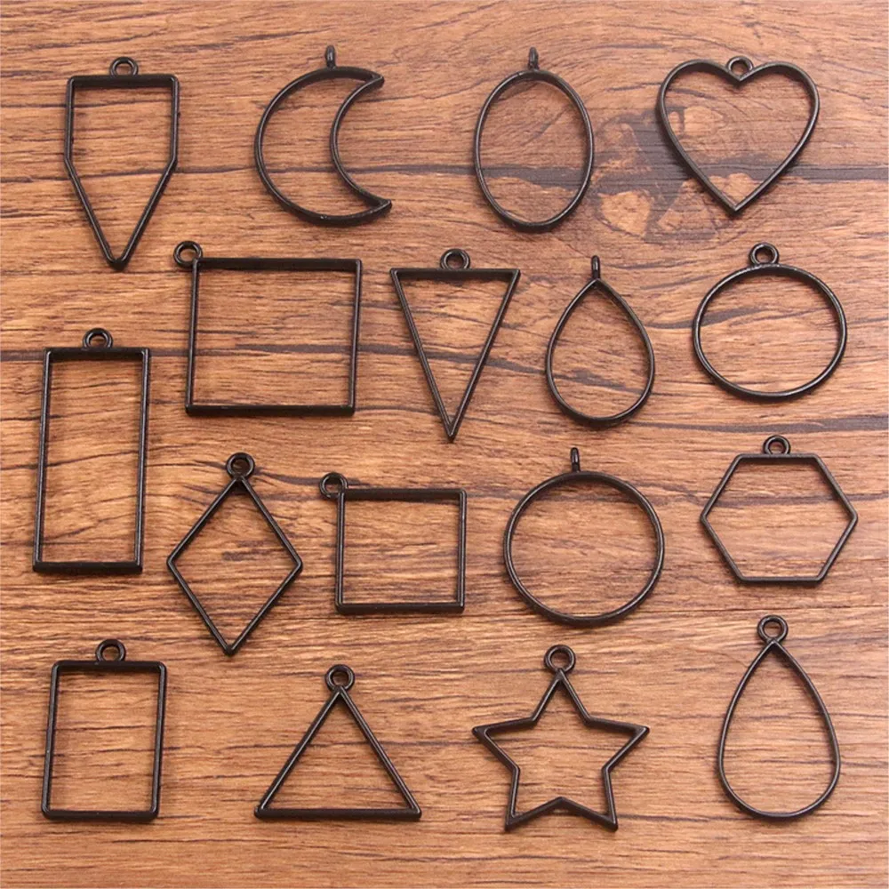 

10Pcs/Lot Black Geometric Hollow Metal Frame Jewelry Accessories Pendant For DIY Bracelets Necklace Handmade Making Tray Bezel