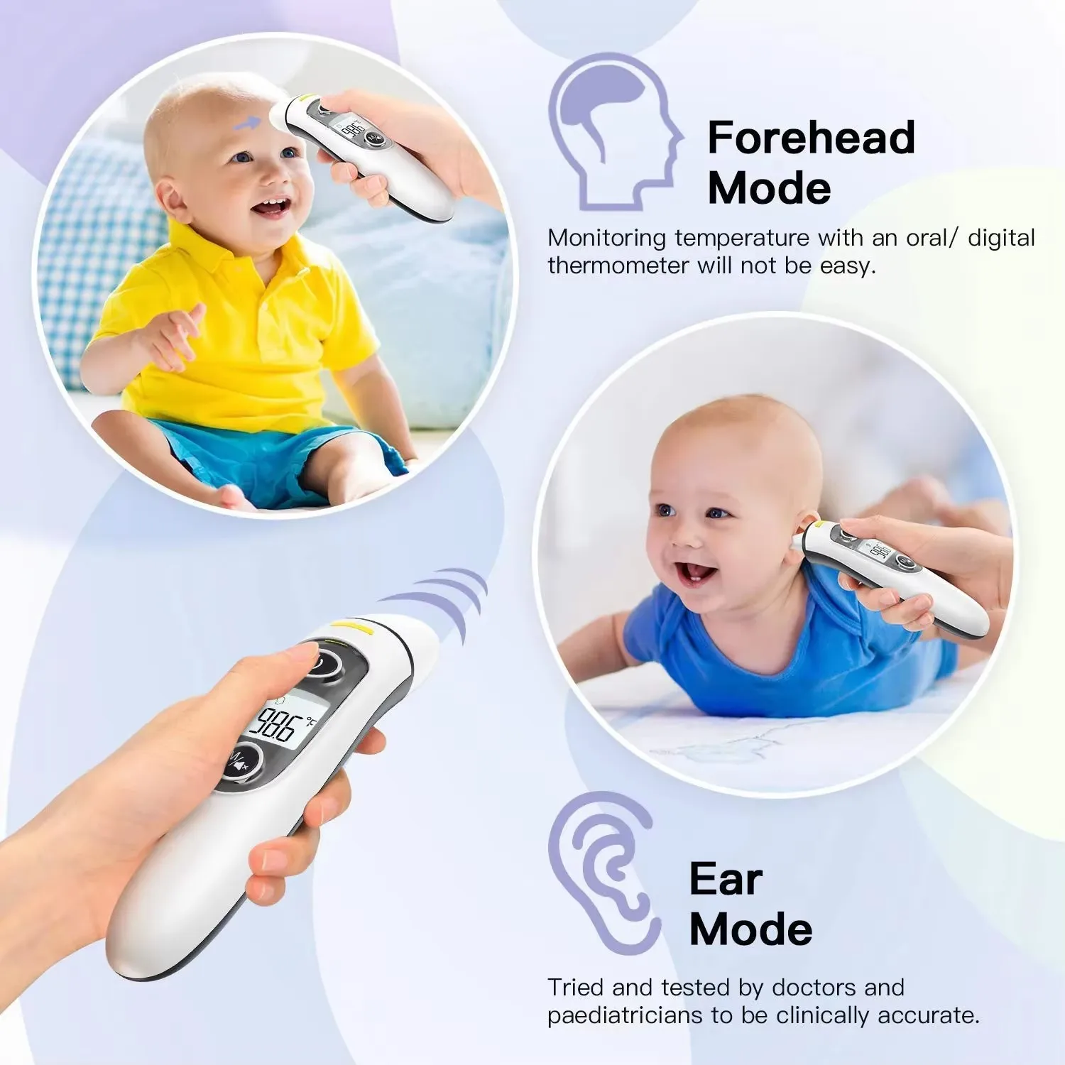 Digital infrared non-contact thermometer, medical forehead thermometer, infant/adult ear thermometer multifunctional thermometer
