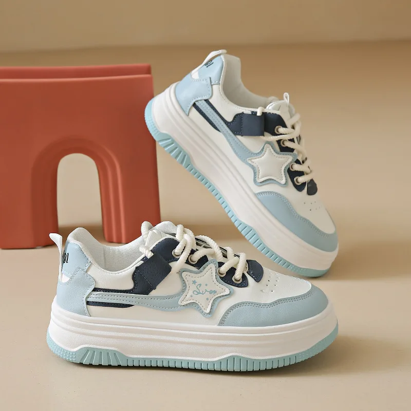 2026 Women's Pink Star Design Vulcanized Sneakers Round-Toe Lace-Up Platform Women Skateboard Shoes Casual Running Tennis Shoes