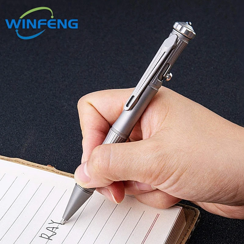 Multi-functional Titanium Tactical Bolt Action Pen Self-defense Glass Breaker Business Signature Ballpoint Pen with Turning Gyro