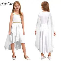 Kids Girls Halloween Ancient Greek Roman Athena Goddesses Princess Queen Cosplay Costume Sleeveless Asymmetrical Cape Dress Toga