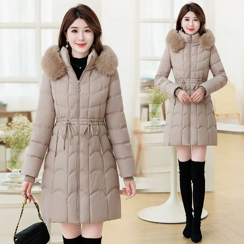 Hat Detachable Women's Winter Long Warm Cotton-padded Jacket Korean Version of Slim Big Fur Collar Padded Cotton-padded Jacket