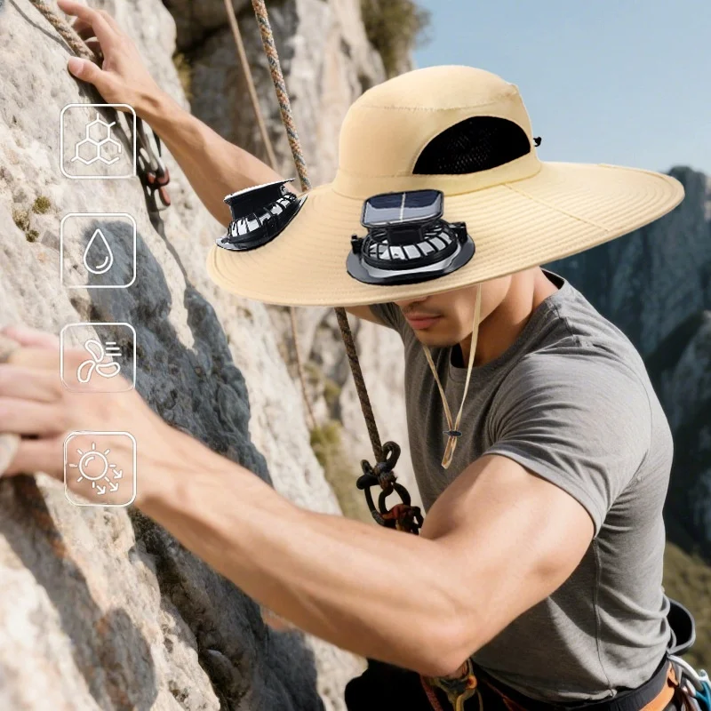 

Men's and Women's Summer Outdoor Solar Sunshade Fan Hat Mountaineering Fishing Hat Breathable Quick-drying Sunscreen Hat