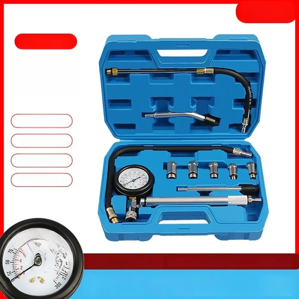 11 Piece Cylinder Pressure Gauge Kit for Car Engine Testing 0-300 PSI 0-20 BAR Dual Scale with Alloy Construction