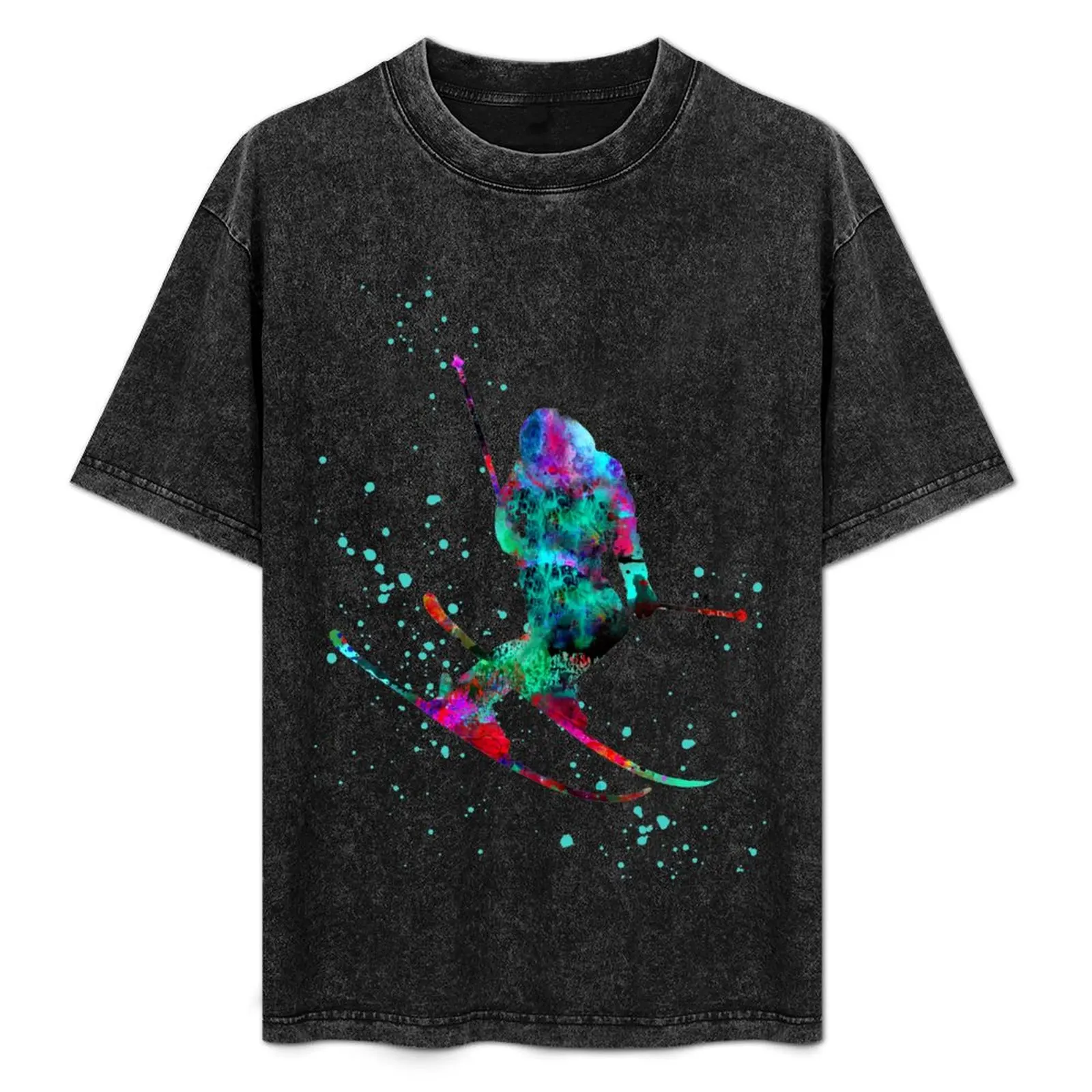 

Ski, skiing, skier, watercolor ski, winter sports, watercolor skier T-Shirt Casual Pattern Print Tee Shirt