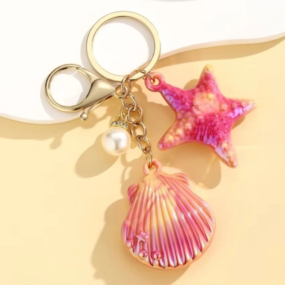 Women Colorful Shell Keychain Resin Shell Shell Key Ring Starfish Marine Creature Shell Pendant Car Key Holder