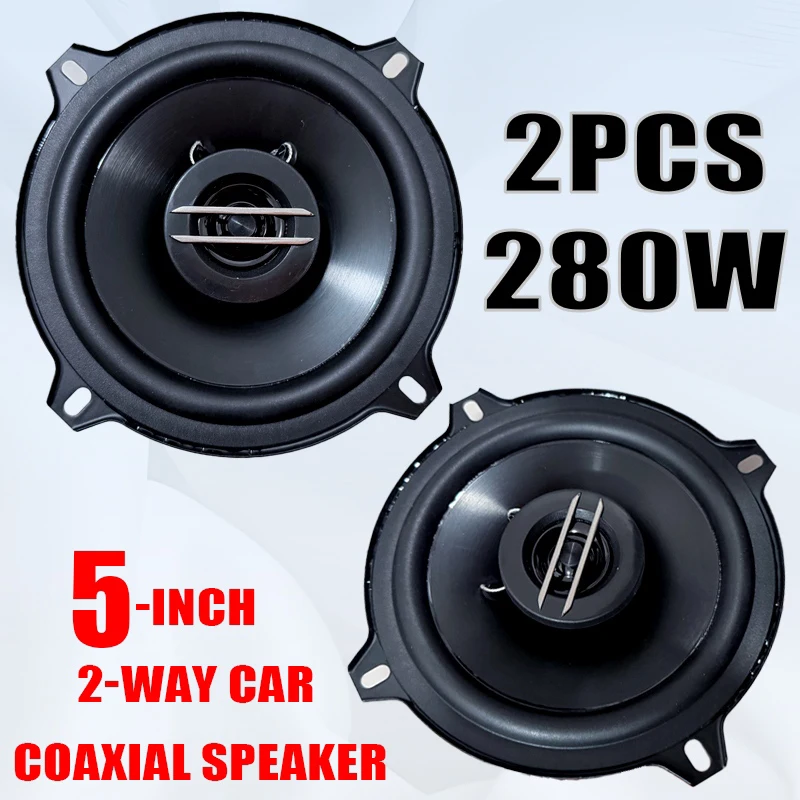 2pcs 5 Inch HiFi Coaxial Speaker Subwoofer 280W Car Automotive Audio Music Stereo 2-Way Full Range Frequency Car Speaker Woofer