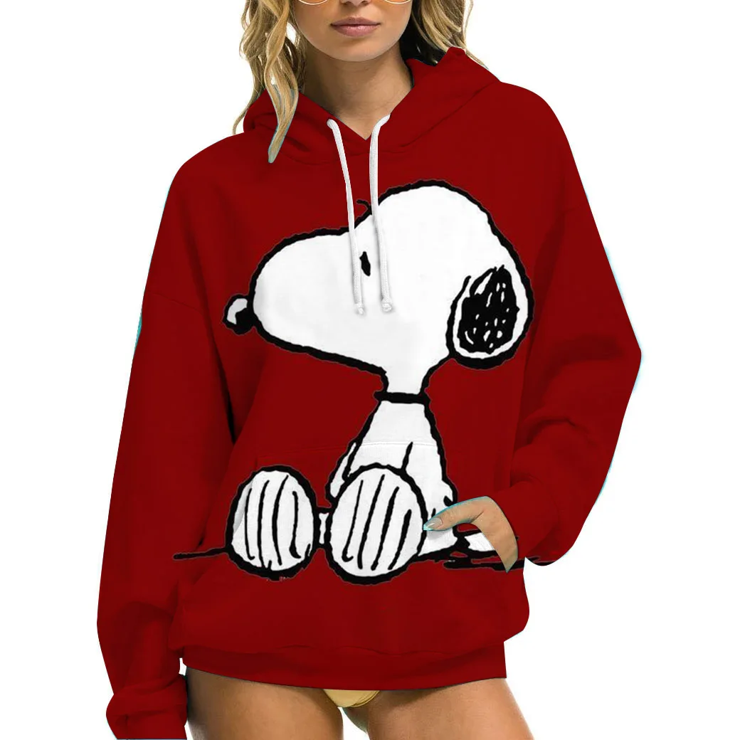 Snoopy Simple lettre sweat à capuche imprimé femmes chaud laine à capuche mode sweat à capuche décontracté automne ample col rond vêtements pour femmes