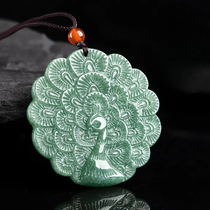 100% Natural Jade Ite Peacock Pendant Auspicious Peacock Hanger Sweater Chain Jade Jewelry 1 Real Frete Gratis Pendant