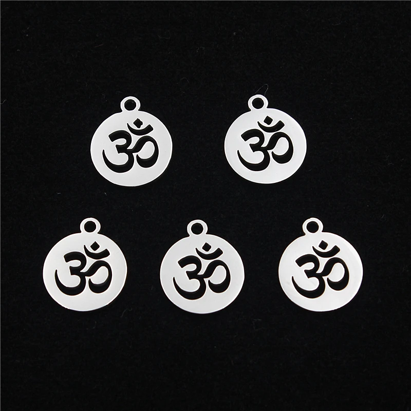 10pcs/Lot 316LStainless Steel AUM OM Ohm Hindu Hinduism Yoga Sign Charms Pendants For Necklace Bracelet DIY Jewelry Making