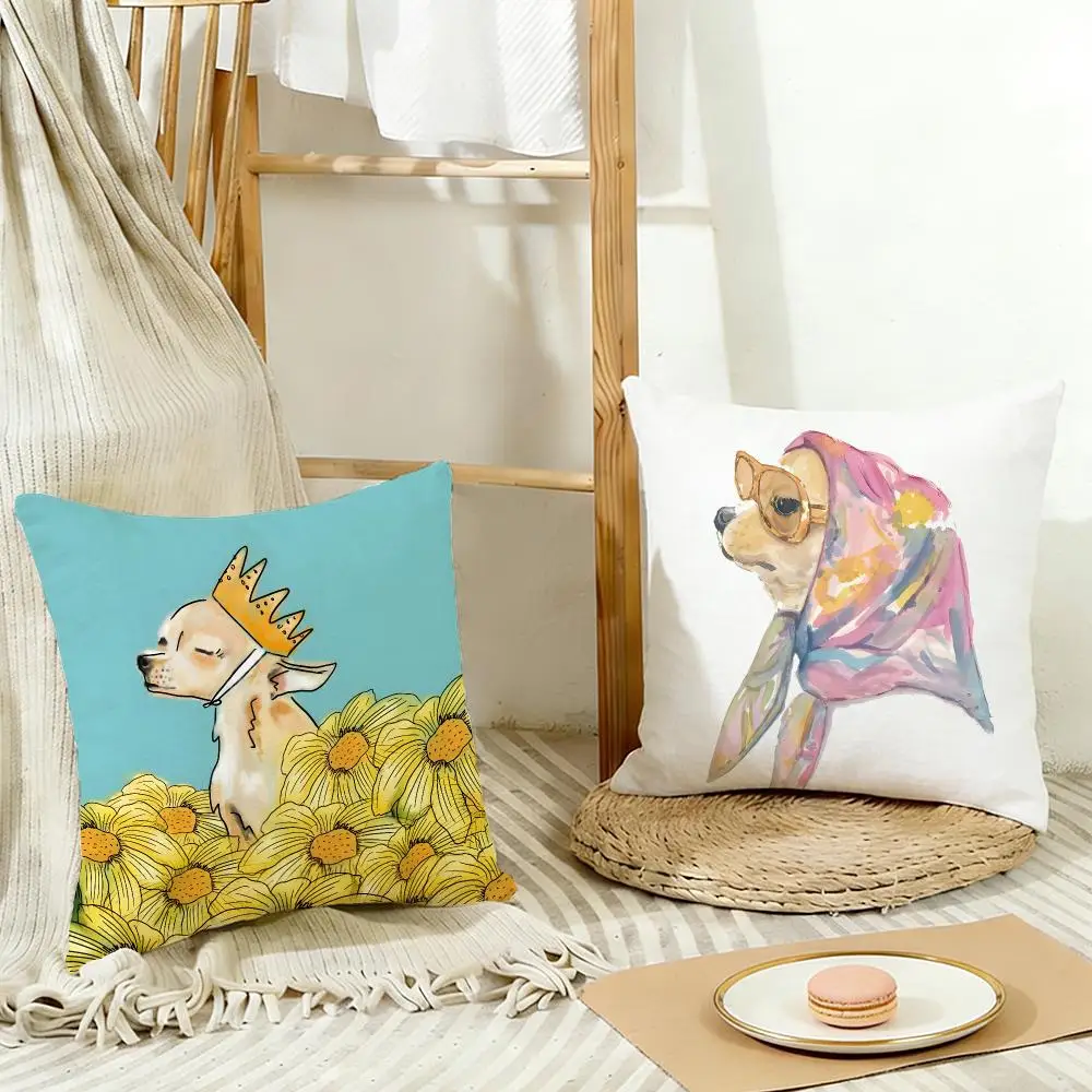 Tiny Sweet Lively Chihuahua Cushion Cover Cozy Pillowcase Holiday House Interior Sofa Bedroom Accessories