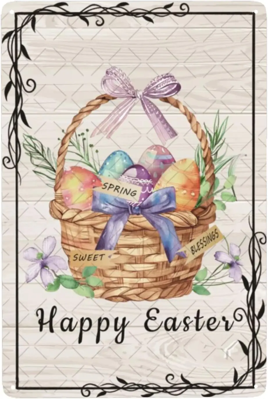 Easter Decorations Happy Tin Sign Vintage Funny Metal Signs Day Wall Decor Gift For Home Party Pl