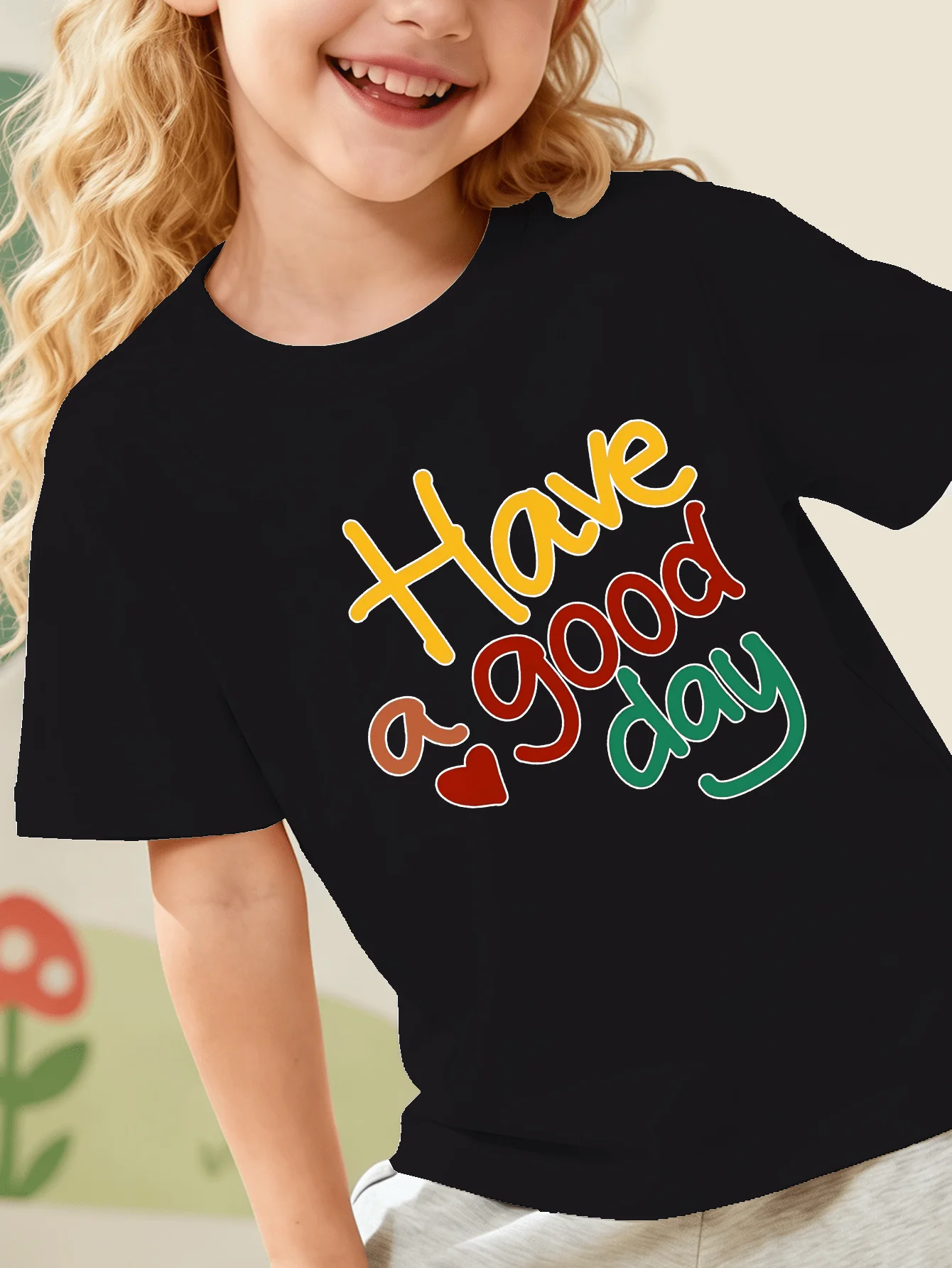 Have A Good Day Colorful Letter Red Heart Graphic Kids T Shirt Boys Girls Family Matching Summer Crew Neck Short Sleeve Tee