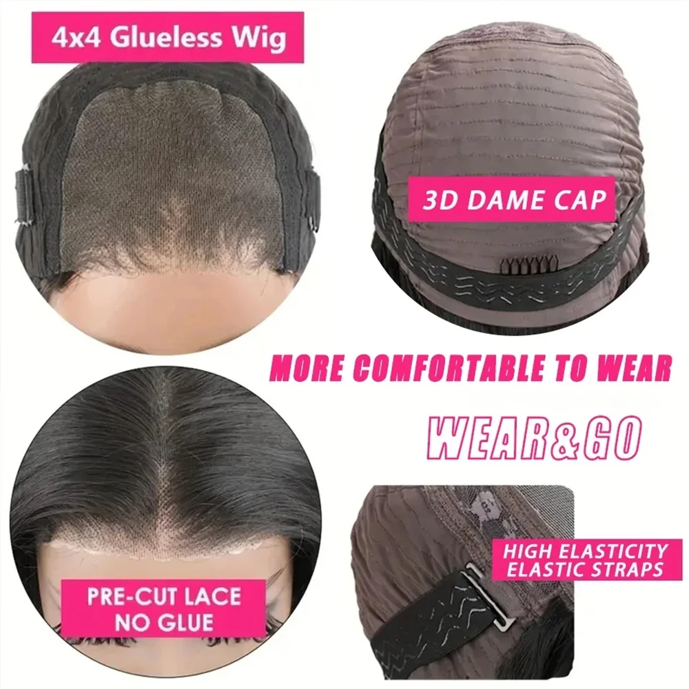 شعر مستعار بشري غريب مستقيم ، شعر مستعار بإغلاق بدون لاصق ، شعر بشري ، قص مسبق ، دانتيل عالي الدقة 4x4 ، جاهز للارتداء