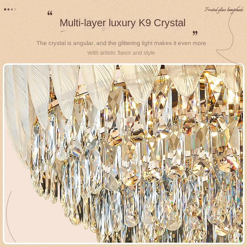 Crystal chandelier, living room light, dining room light, bedroom master bedroom room light, creative feather warm lighting