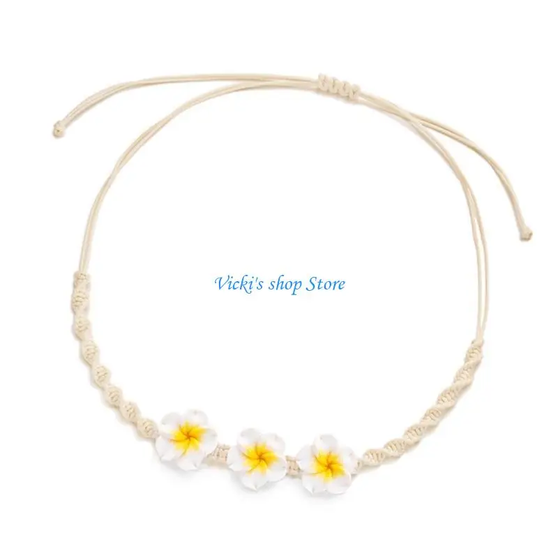 Handmade Braided Plumeria Necklace Soft Clay Flower Jewelry Styles Beach Party Fashion Jewelry Accessory