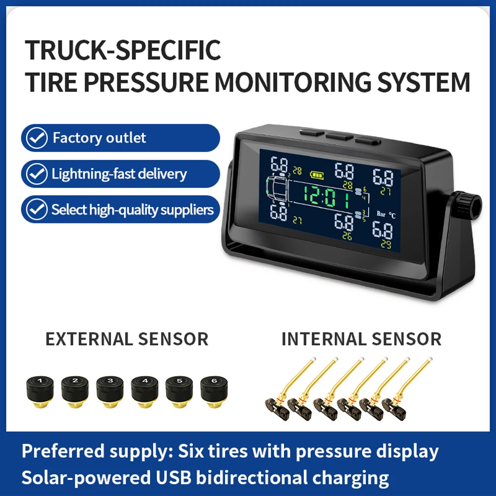 

Tire Pressure Monitor System with 6 Sensors Tyre Temperature Monitor Universal for RV/Trailer/Truck