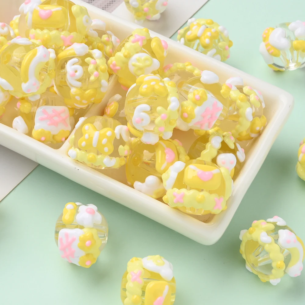 10Pcs Yellow Transparent Hand-Painted Resin Focal Beads For DIY Necklace Bracelet Phone Chain Making Supplies Craft Accessories