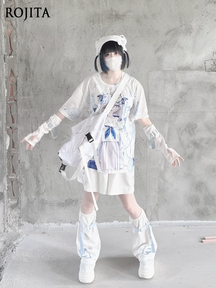 Subculture Gothic T-shirt Summer Japanese Two-dimensional Animation Printed Short-sleeved T-shirt Women Harajuku Dark Girl Top