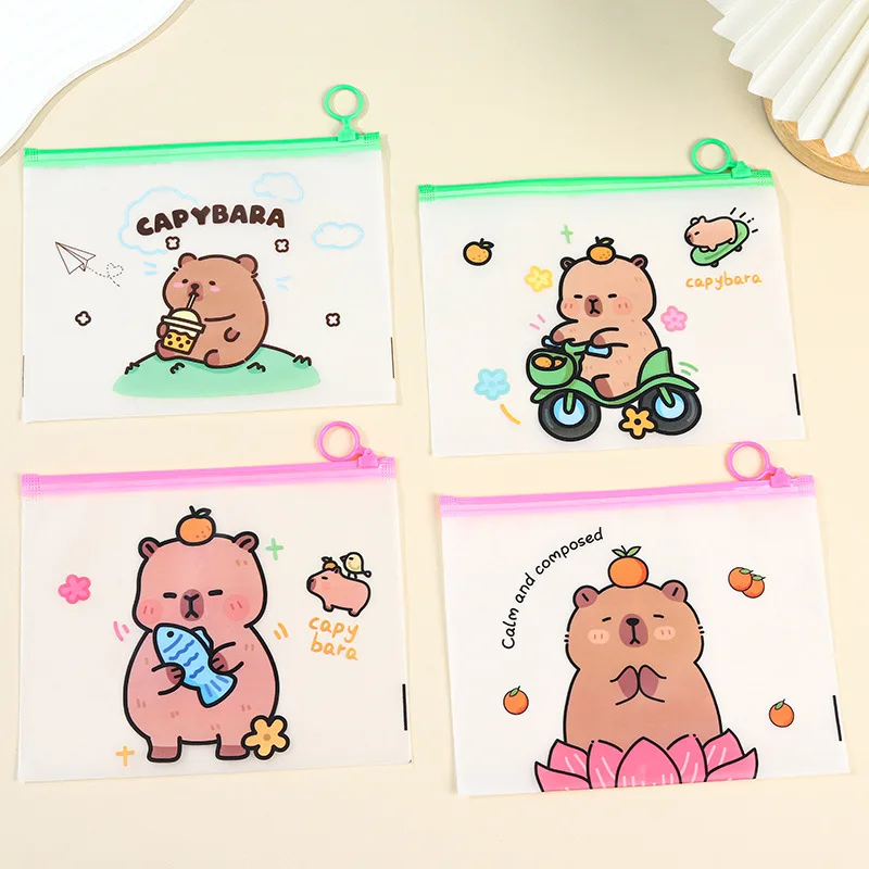 

12 Pcs Creative Pencil Case Storage Bag Cartoon Girl Heart Student Cute Ring Zipper Transparent Bag Cute Stationery Convenient