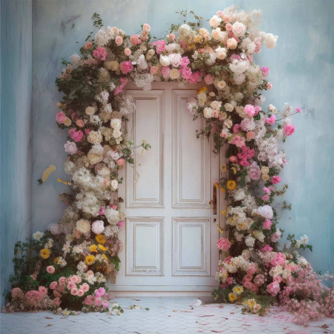 Floral Garland Arched wood Door Flower Garden Bride Suite Sweet backdrops birthday Photography Studio Backgrounds