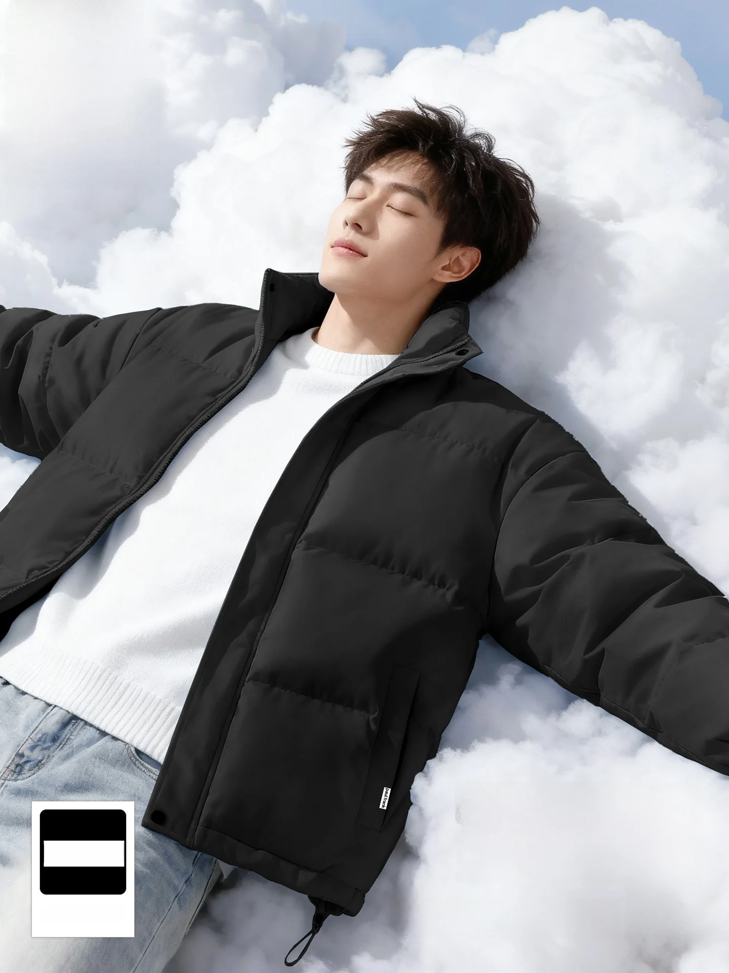 

Thiened Hooded Jaet Men's Faion Brand High-End Bla Bread Sle Coat Stand Collar Long Sve Warm Coat