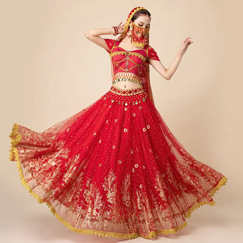 Women Halloween Bollywood Cosplay Belly Dance Top Dress Adult Indian Festival Arab Jasmine Sari Fantasy Rave Outfit Costume Suit view 2