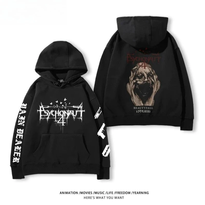 Rock Depression Black Metal Band Hooded Sweater Men's and Women's Autumn /Winter American High Street Casual Sweatshirt