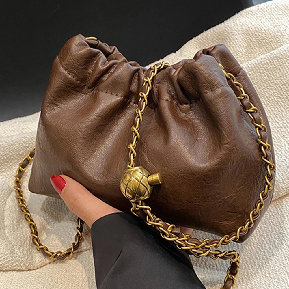 Vrouwen Keten Schoudertas Veelzijdige Crossbody Draagtas Casual Geplooide Hobo Tas Satchel Sling Bag Meisje Stijlvolle Portemonnee