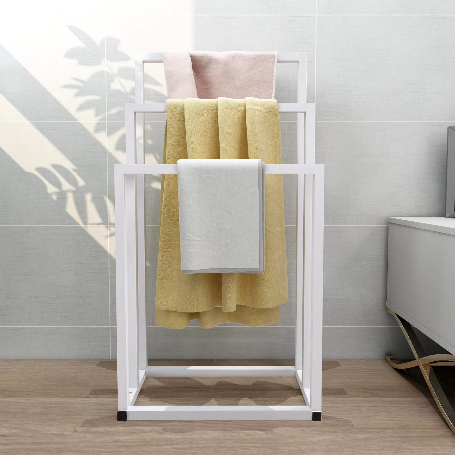 

Metal Freestanding Towel Rack 3 Tiers Hand Towel Holder Organizer for Bathroom Accessories, White