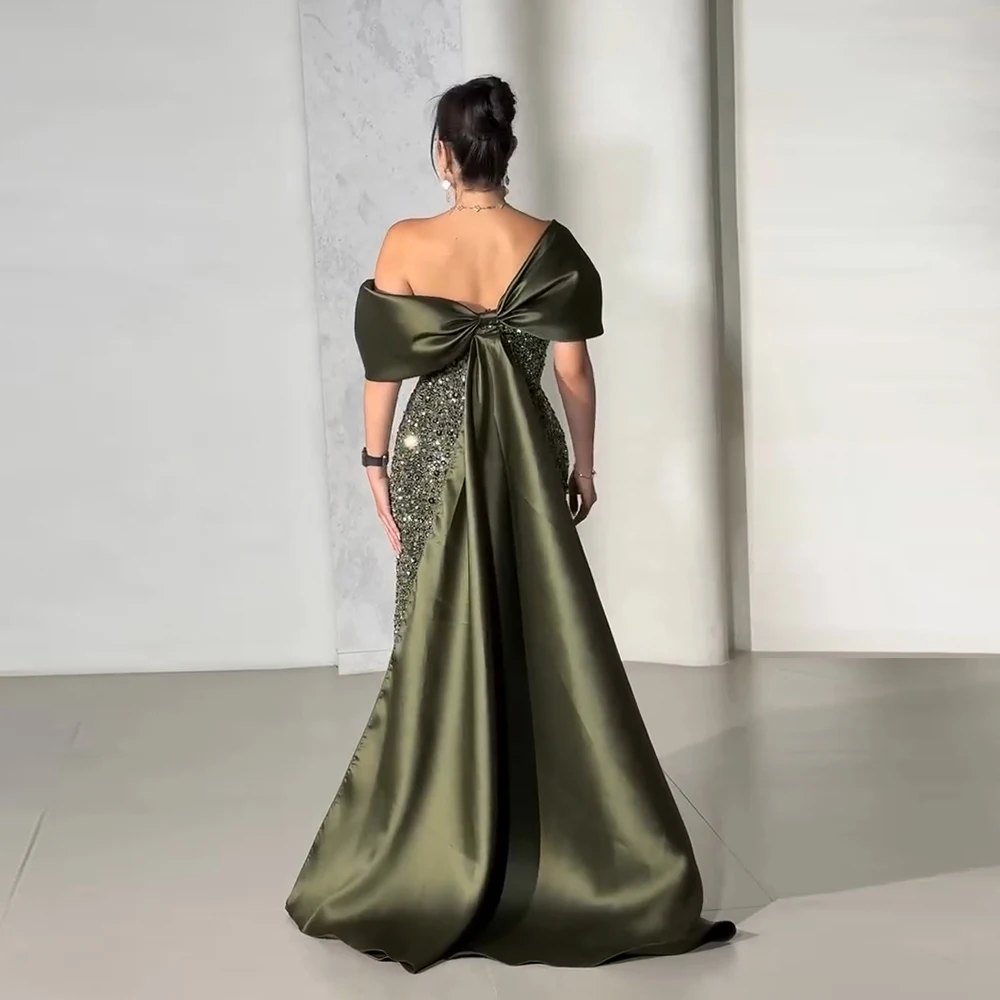 Vestido de noche elegante con cuentas árabes de Dubái para mujer, vestido Formal de sirena de lujo con hombros descubiertos para fiesta de graduación y boda, personalizado, 2024