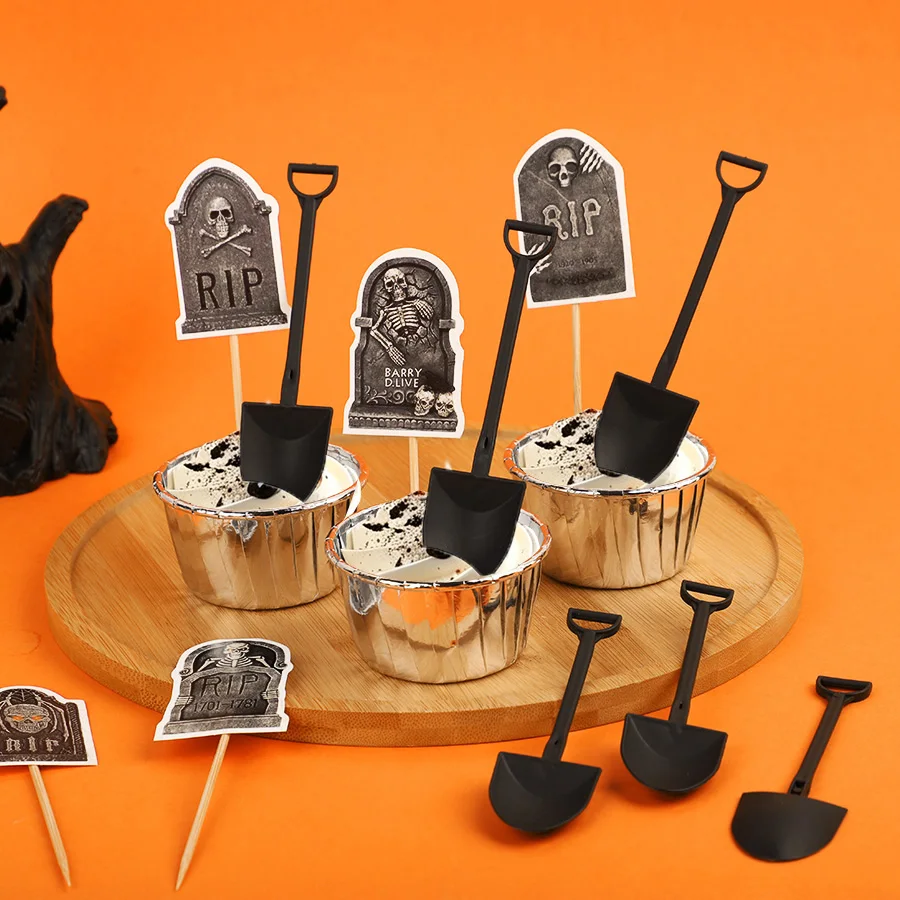 16/32 Stück Halloween Horror Cupcake Topper Grabstein Skelett Kuchen-Dessert-Deko Halloween Geburtstag Party Dekorationszubehör – Detail 5