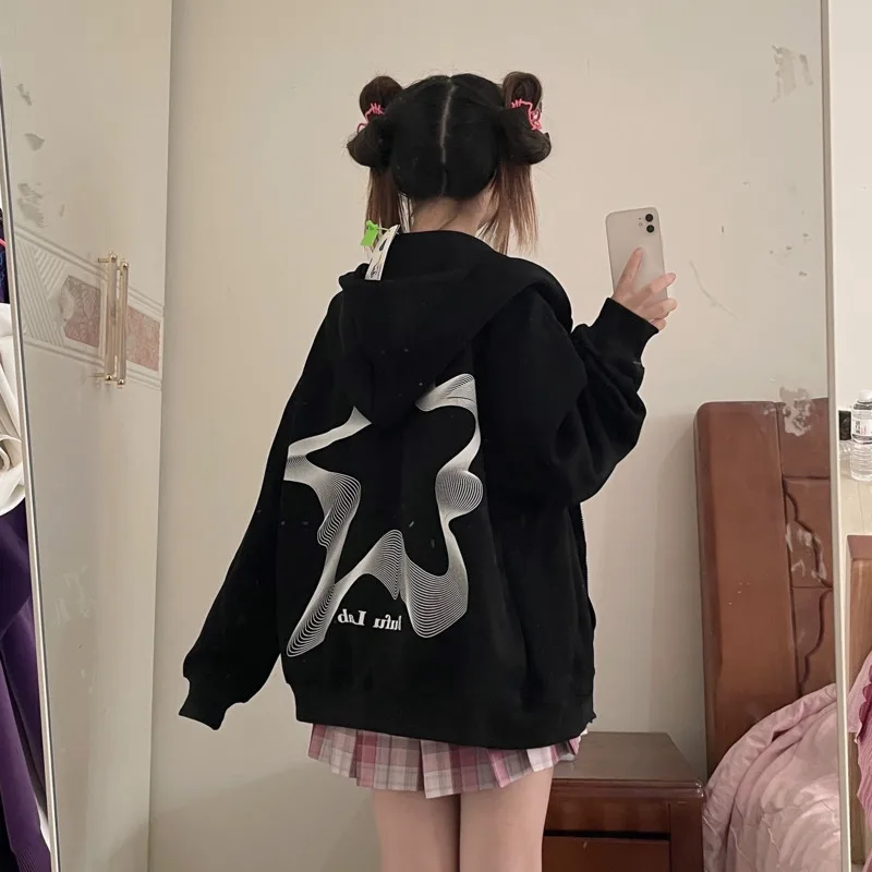 Jaket Hoodie ritsleting grafis bintang baru untuk pria wanita musim dingin ukuran besar kardigan ritsleting Hip Hop Grunge Hoodie Y2k atasan Mode Korea