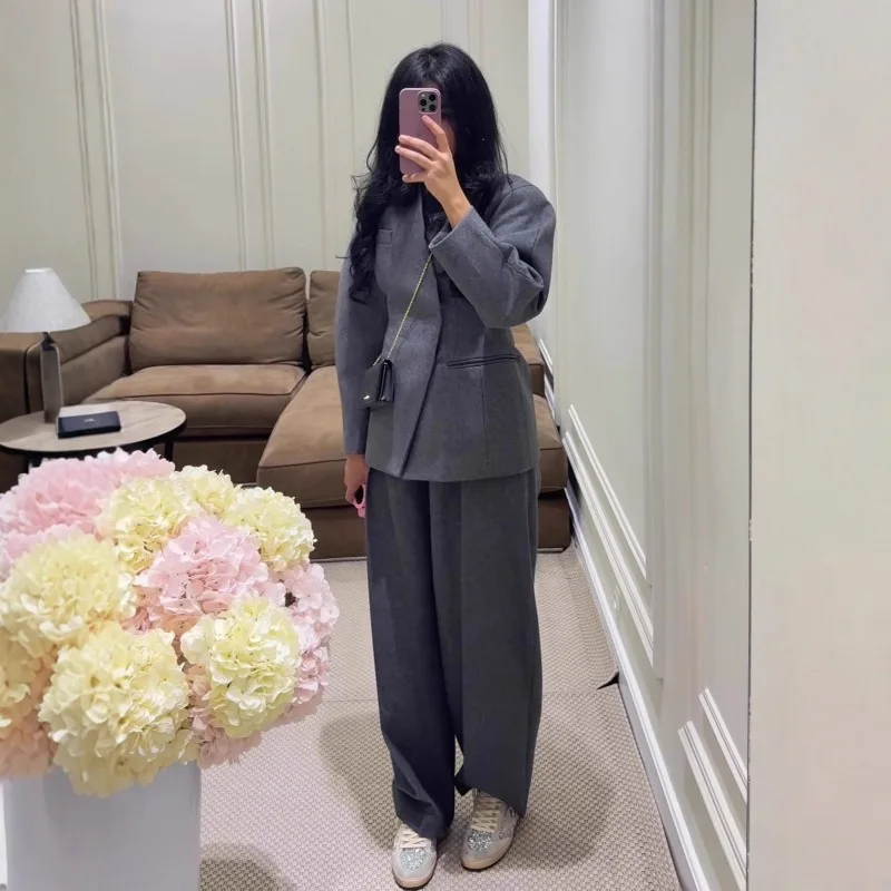 

Spring Autumn Women's Cardigan Wide-Leg Pants Suit Long Sleeve Arrival Minimalist Relaxed Fit Fashionable Slimming Niche Casual