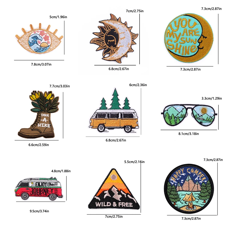 10PCS/Lot Mountain Camping Patch Embroidered Patches For Clothes DIY Iron On Patches For Clothing Outdoor Patches On Clothes