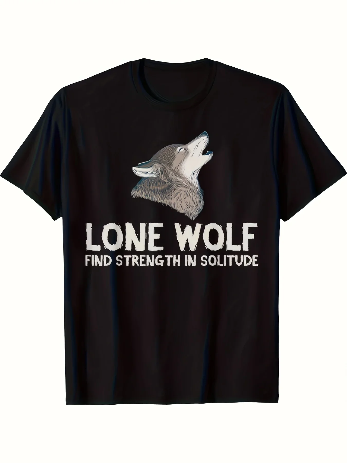 New 1pc Men's Graphic T-Shirt - Black Wolf Design & 