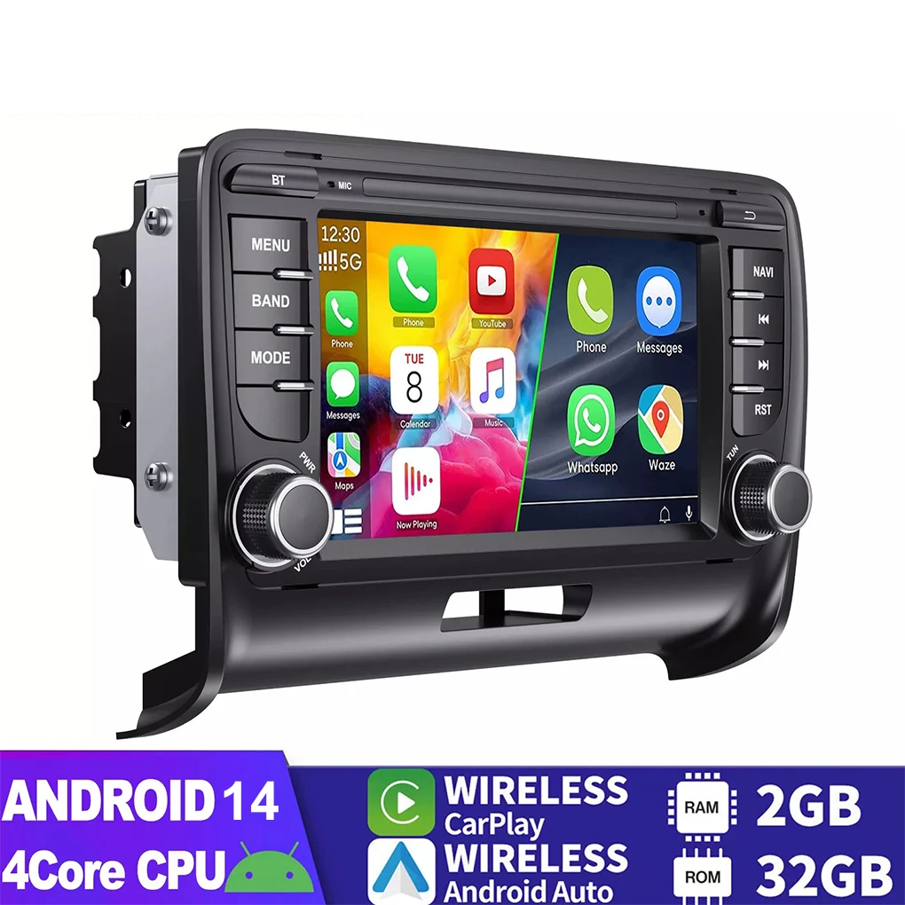 GPS Navigation Device 7 inch for 06-14 Audi TT Android 14 Smart HD Large Screen Reverse Camera Car Radio