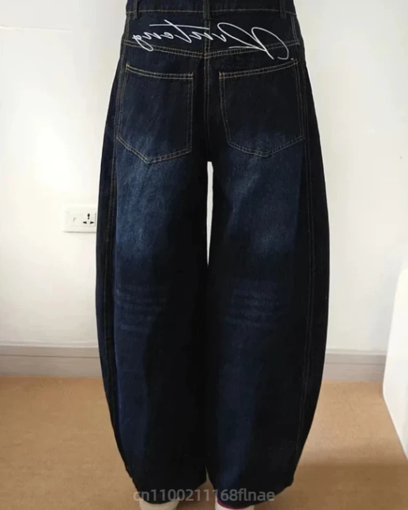 Amerikaanse veelzijdige retro gewassen noodlijdende silhouet gebogen jeans voor dames, los en afslankend, wijde pijpen, casual hangende broek