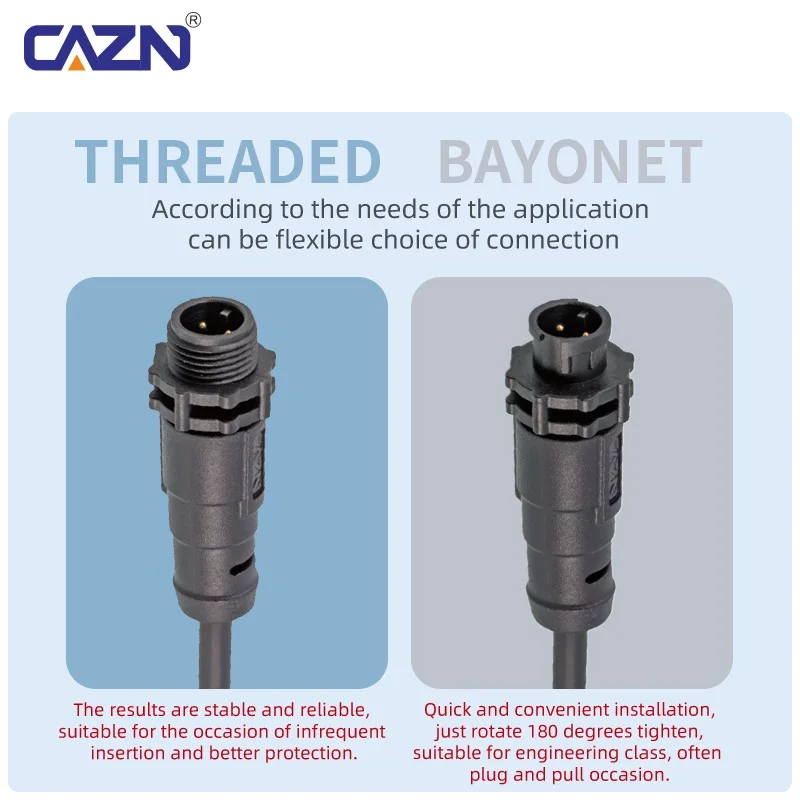 E7 Bayonet Overmolded Plug Male Female 2-8 Pin Straight Angled with 1/2/5m PVC cable IP67 for LED Display & Monitoring Equipment
