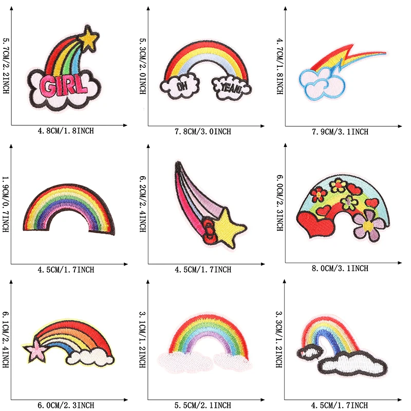 13szt Naszywki Na Odzież Dzieci Iron On Rainbow Lot Hurtownia Haftowane Bulk Applique Pack Cute Parche Ropa Fabrics Sew Jacket